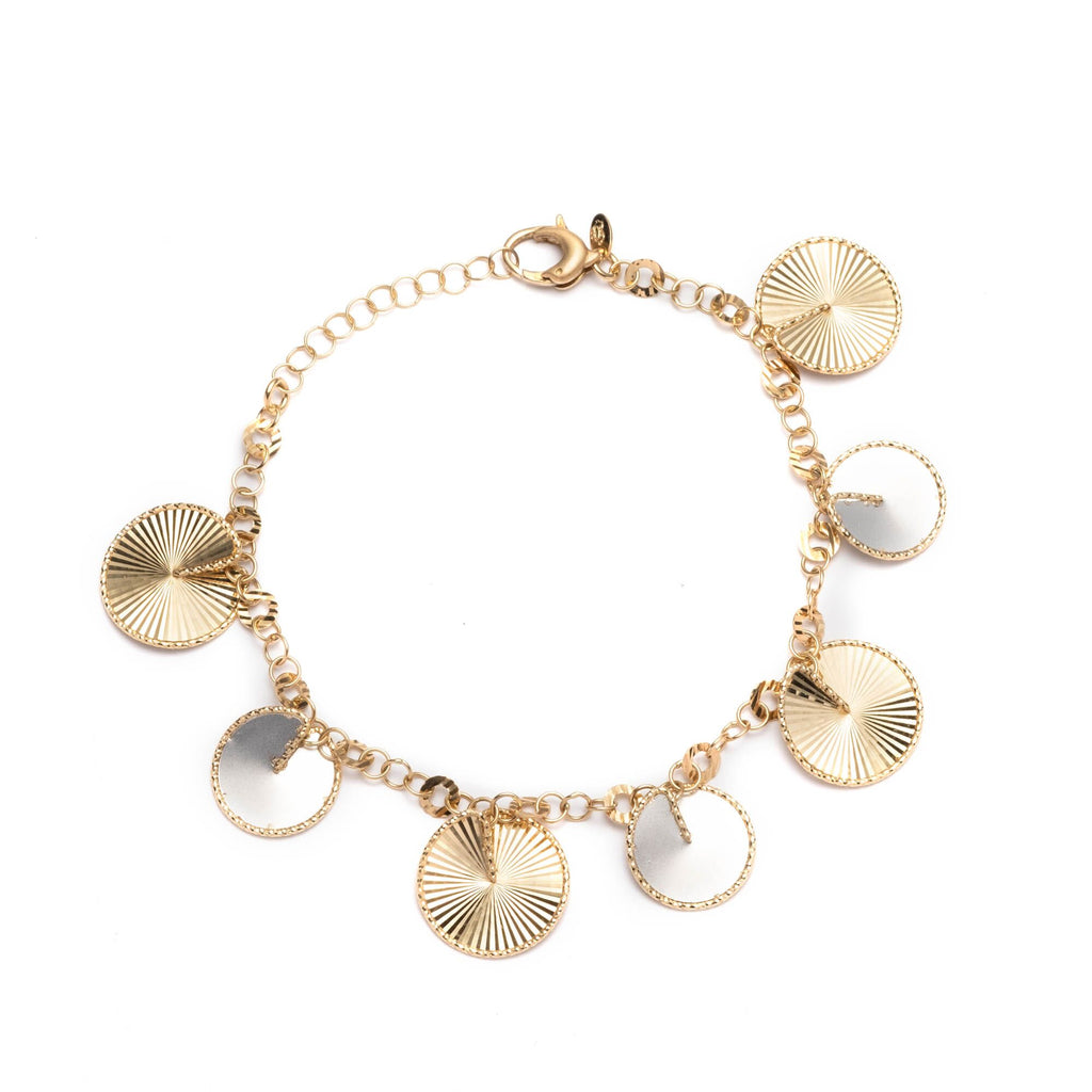 Gorgeous 18 Karat Bracelet with Textured Yellow Gold and Matte White Gold Discs